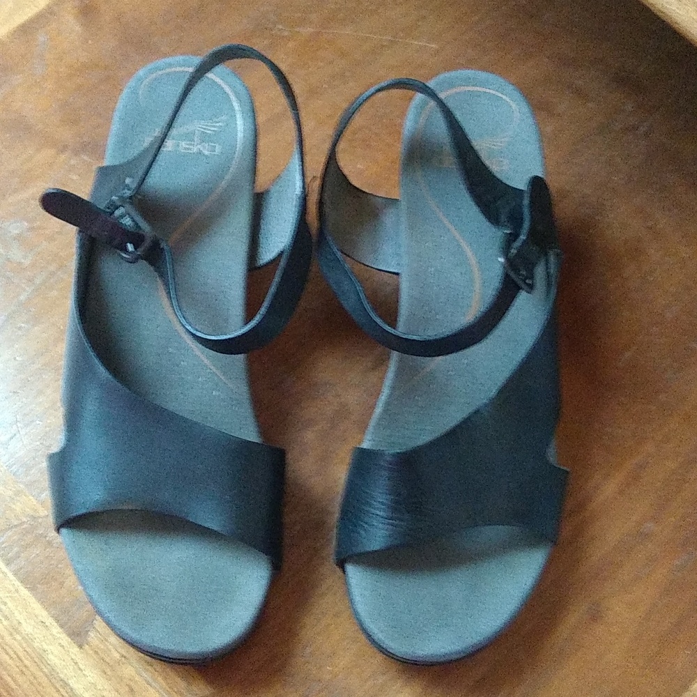 Dansko Black Leather Open-Toe Slingback Sandals 8 1/2